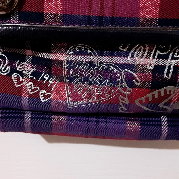 Coach Purple and Red Plaid Crossbody Bag - Picture 12 of 14